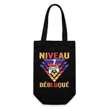 Level 7 Freigeschaltetes Geschenk 7 Jahre alter Gamer Geek Lustig - Geschenkbeutel für Flaschen - Schwarz - Vorne