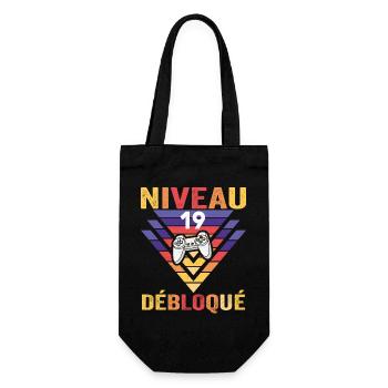 Level 19 Freigeschaltetes Geschenk 19 Jahre alter Gamer Geek Lustig - Geschenkbeutel für Flaschen - Schwarz - Vorne