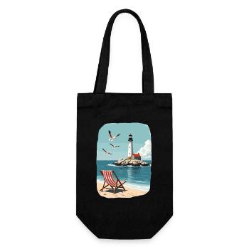 Liegestuhl Strandstuhl und Leuchtturm Ozean Szene - Geschenkbeutel für Flaschen - Schwarz - Vorne