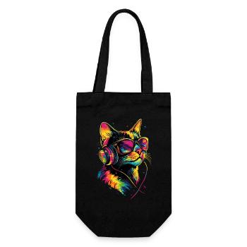 Katze Sonnenbrille Kopfhörer Musik Bunt DJ Katzen - Geschenkbeutel für Flaschen - Schwarz - Vorne
