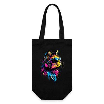 Katze Sonnenbrille Kopfhörer Musik Bunt DJ Katzen - Geschenkbeutel für Flaschen - Schwarz - Vorne
