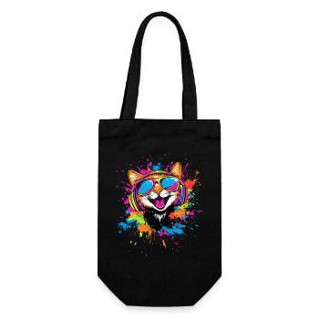 Katze Sonnenbrille Kopfhörer Musik Bunt DJ Katzen - Geschenkbeutel für Flaschen - Schwarz - Vorne