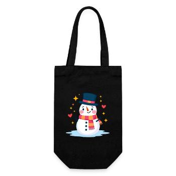 Süßer Schneemann mit Zylinder Festliche Weihnachtsstimmung - Geschenkbeutel für Flaschen - Schwarz - Vorne