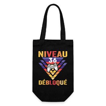 Level 36 freigeschaltetes Geschenk 36 Jahre alter Gamer Geek Lustig - Geschenkbeutel für Flaschen - Schwarz - Vorne