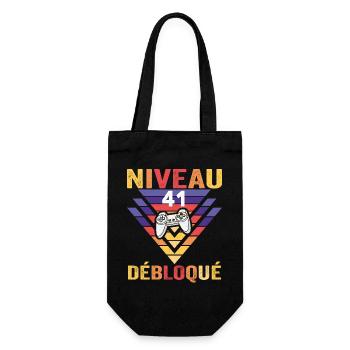 Level 41 Freigeschaltetes Geschenk 41 Jahre alter Gamer Geek Lustig - Geschenkbeutel für Flaschen - Schwarz - Vorne