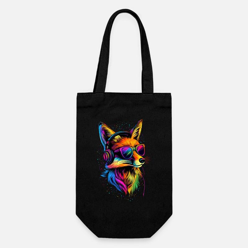 Fuchs DJ Kopfhörer Bunt Regenbogen Musik Füchse - Geschenkbeutel für Flaschen - Schwarz
