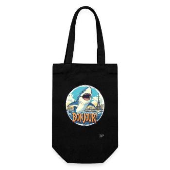 Guten Tag! Hai in der Seine sagt Bonjour! - Geschenkbeutel für Flaschen - Schwarz - Vorne