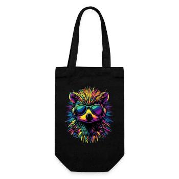Igel Popart Kopfhörer Sonnenbrille Bunt Süßer Igel - Geschenkbeutel für Flaschen - Schwarz - Vorne