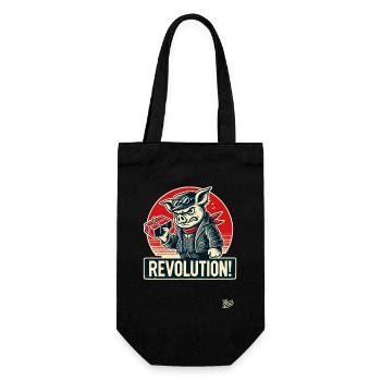 Retro Arbeiter Schwein lustige Revolution - Geschenkbeutel für Flaschen - Schwarz - Vorne