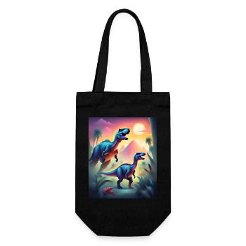 Epische bunte Dinosaurier und Sonnenuntergang - Geschenkbeutel für Flaschen - Schwarz - Vorne