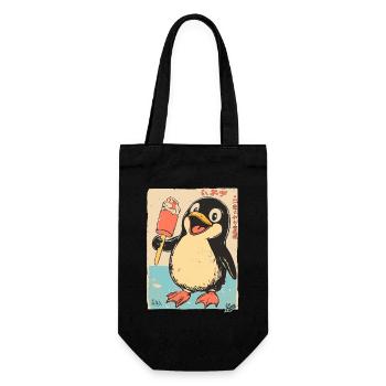 Retro Japan Edo Style Penguin with Cream - Gift Bag for Bottles - black - Front
