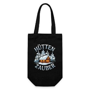 Hüttenzauber Hütte in den Bergen Berge Winter - Geschenkbeutel für Flaschen - Schwarz - Vorne
