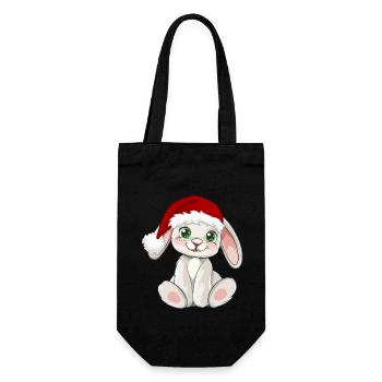 Süßer Hase mit Santa Mütze Weihnachtsmütze - Geschenkbeutel für Flaschen - Schwarz - Vorne