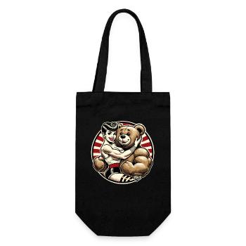 Retro beauty lady with strong stuffed animal bear - Gift Bag for Bottles - black - Front