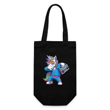 Einhorn in den 80er mit Kassettenrecorder - Geschenkbeutel für Flaschen - Schwarz - Vorne