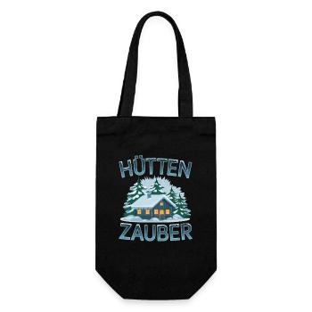 Hüttenzauber Hütte in den Bergen Berge Winter - Geschenkbeutel für Flaschen - Schwarz - Vorne