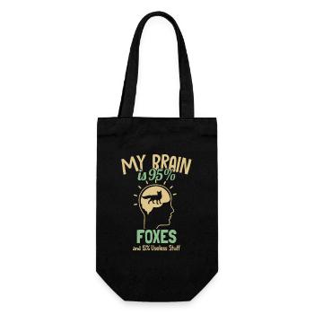 Mein Gehirn besteht zu 95% aus Füchsen, Canidae, Caninae, Rotfuchs, Fuchs - Geschenkbeutel für Flaschen - Schwarz - Vorne