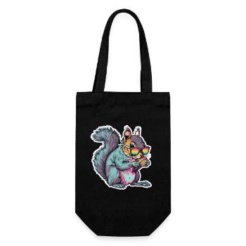 Lustiges Eichhörnchen mit Sonnenbrille - Geschenkbeutel für Flaschen - Schwarz - Vorne
