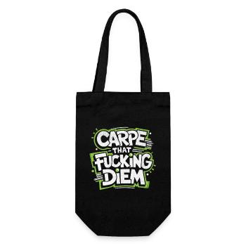 CARPE that... DIEM | Cooles Streetwear-Typo-Shirt - Geschenkbeutel für Flaschen - Schwarz - Vorne