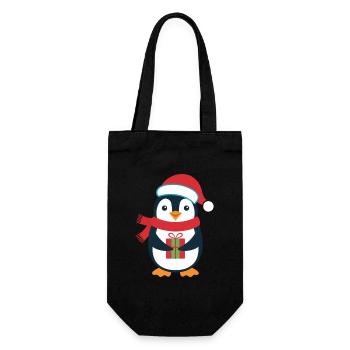 Pinguin Weihnachten Weihnachtsmann süße Pinguin Liebe - Geschenkbeutel für Flaschen - Schwarz - Vorne