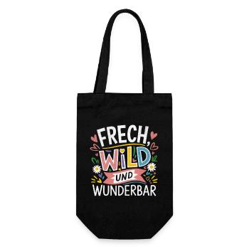 Frech Wild und Wunderbar – kunterbunte Motive - Geschenkbeutel für Flaschen - Schwarz - Vorne