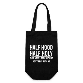 Halb Kapuze, halb heilig, das heißt mit mir beten - Geschenkbeutel für Flaschen - Schwarz - Vorne