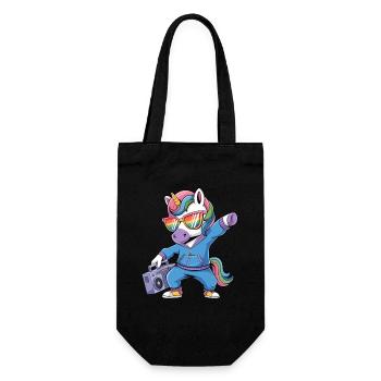 Einhorn in den 80er mit Kassettenrecorder - Geschenkbeutel für Flaschen - Schwarz - Vorne