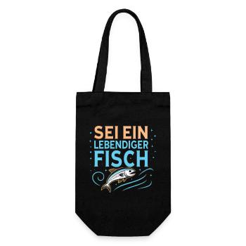 Sei ein lebendiger Fisch - Geschenkbeutel für Flaschen - Schwarz - Vorne