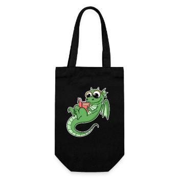 Drache Bücher Buch Lesen - Geschenkbeutel für Flaschen - Schwarz - Vorne