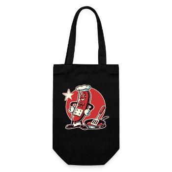 The chef is a funny bratwurst with a pan - Gift Bag for Bottles - black - Front