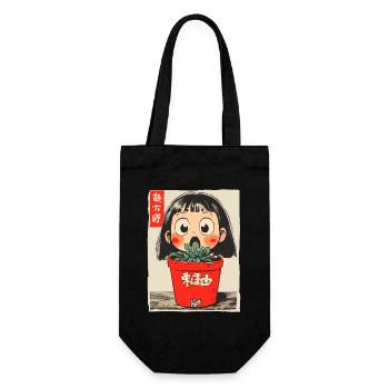 fille de dessin animé derrière un pot de fleurs - Sac à bouteille - noir - Devant