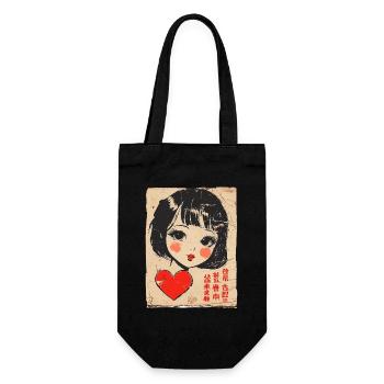 Mignon dessin animé fille avec coeur - Sac à bouteille - noir - Devant