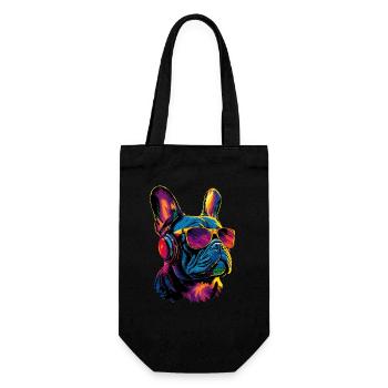 Französische Bulldogge Hund Motiv Dogge Frenchie - Geschenkbeutel für Flaschen - Schwarz - Vorne