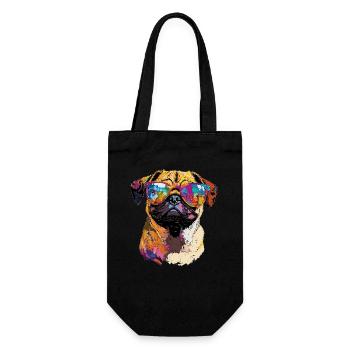 Mops Beige Hunde Liebe Carlin Kleiner Süßer Mops - Geschenkbeutel für Flaschen - Schwarz - Vorne