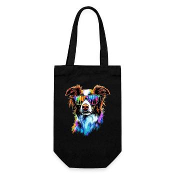 Border Collie Hunde Liebhaber Welpe Süße Collies - Geschenkbeutel für Flaschen - Schwarz - Vorne