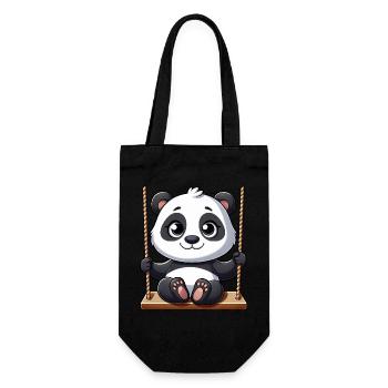 Panda auf Schaukel Spielplatz Abenteuer - Geschenkbeutel für Flaschen - Schwarz - Vorne