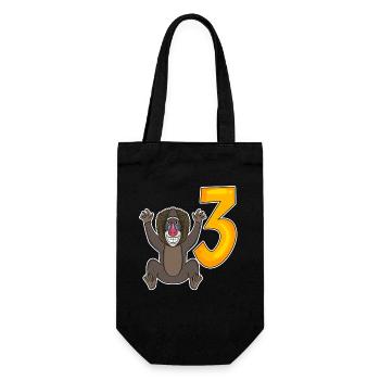 Drei 3 - Nummer 3 - Zahl 3 Geburtstag Affe - Geschenkbeutel für Flaschen - Schwarz - Vorne