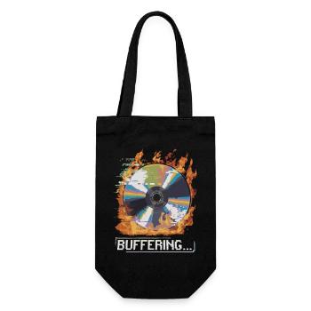 Pufferung... Flamingo Glitched CD Retro Design - Geschenkbeutel für Flaschen - Schwarz - Vorne