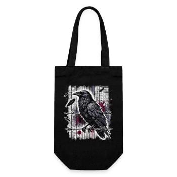 Rabe auf Stacheldraht - Gothic Dark Art - Geschenkbeutel für Flaschen - Schwarz - Vorne
