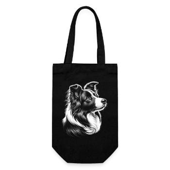 Cute Border Collie - Cool Black White Portrait - Gift Bag for Bottles - black - Front