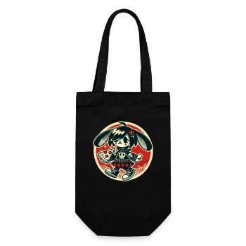 Lustiger Punk-Hase mit Pizza - Geschenkbeutel für Flaschen - Schwarz - Vorne