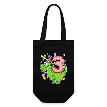 Drei 3 - Nummer 3 - Zahl 3 Geburtstag Dino - Geschenkbeutel für Flaschen - Schwarz - Vorne
