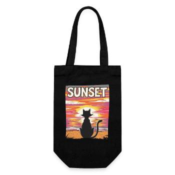 Friedlicher Sonnenuntergang Katze für eine - Geschenkbeutel für Flaschen - Schwarz - Vorne