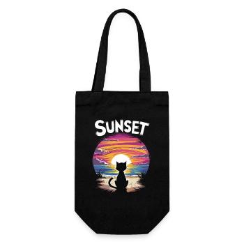 Friedlicher Sonnenuntergang Katze für eine - Geschenkbeutel für Flaschen - Schwarz - Vorne
