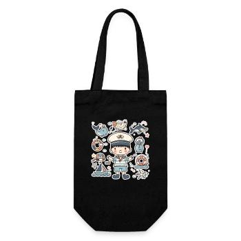 Kleiner Seemann Cartoon Look - Geschenkbeutel für Flaschen - Schwarz - Vorne