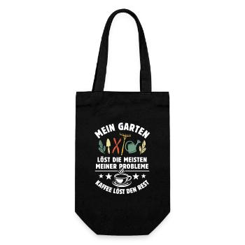 Mein Garten löst meine Probleme - Kaffee Spruch - Geschenkbeutel für Flaschen - Schwarz - Vorne