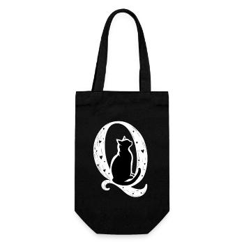 Buchstabe Q mit Katze - Geschenkbeutel für Flaschen - Schwarz - Vorne