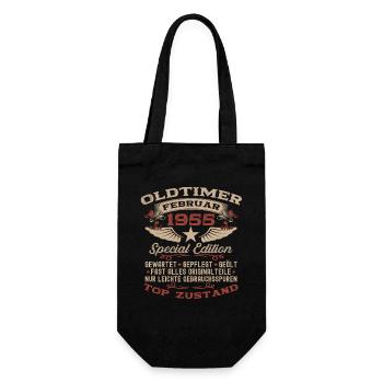 70. Geburtstag Oldtimer Februar Jahrgang 1955 - Geschenkbeutel für Flaschen - Schwarz - Vorne