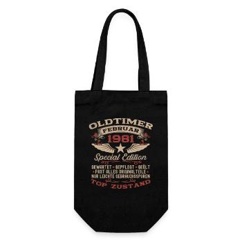 44. Geburtstag Oldtimer Februar Jahrgang 1981 - Geschenkbeutel für Flaschen - Schwarz - Vorne