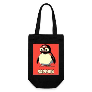 SADGUIN traurig aussehender Pinguin Comic Style - Geschenkbeutel für Flaschen - Schwarz - Vorne
